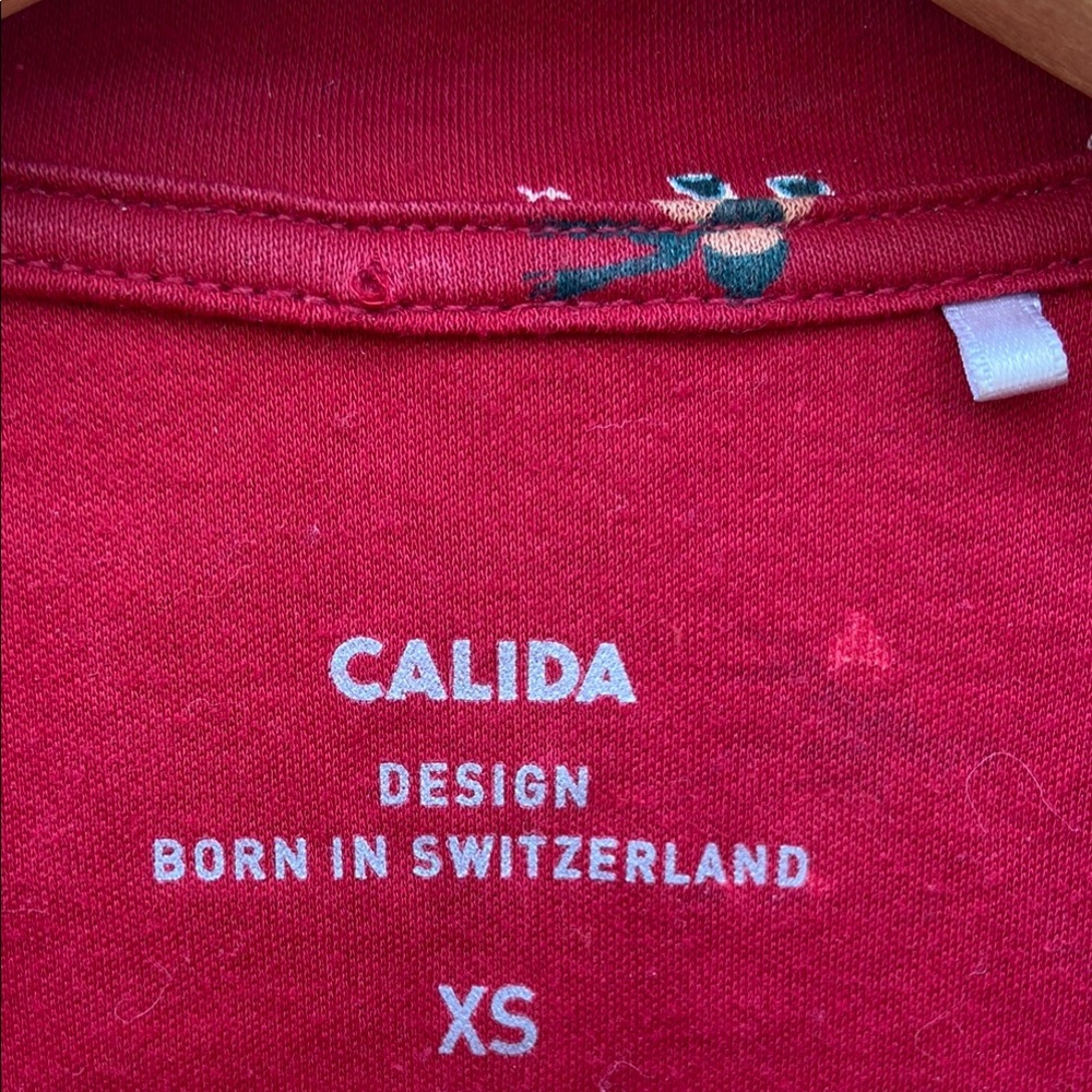 Calida Winter Dreams Cotton 2-Piece Pajama Set Red Skier Print Women's Size XS - Picture 4 of 10